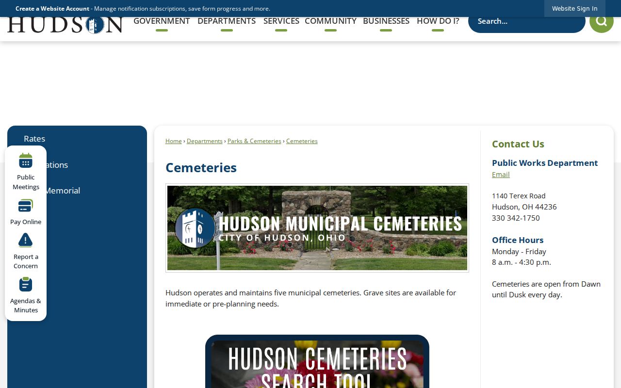 Hudson city directory historical research, City of Hudson cemeteries resource