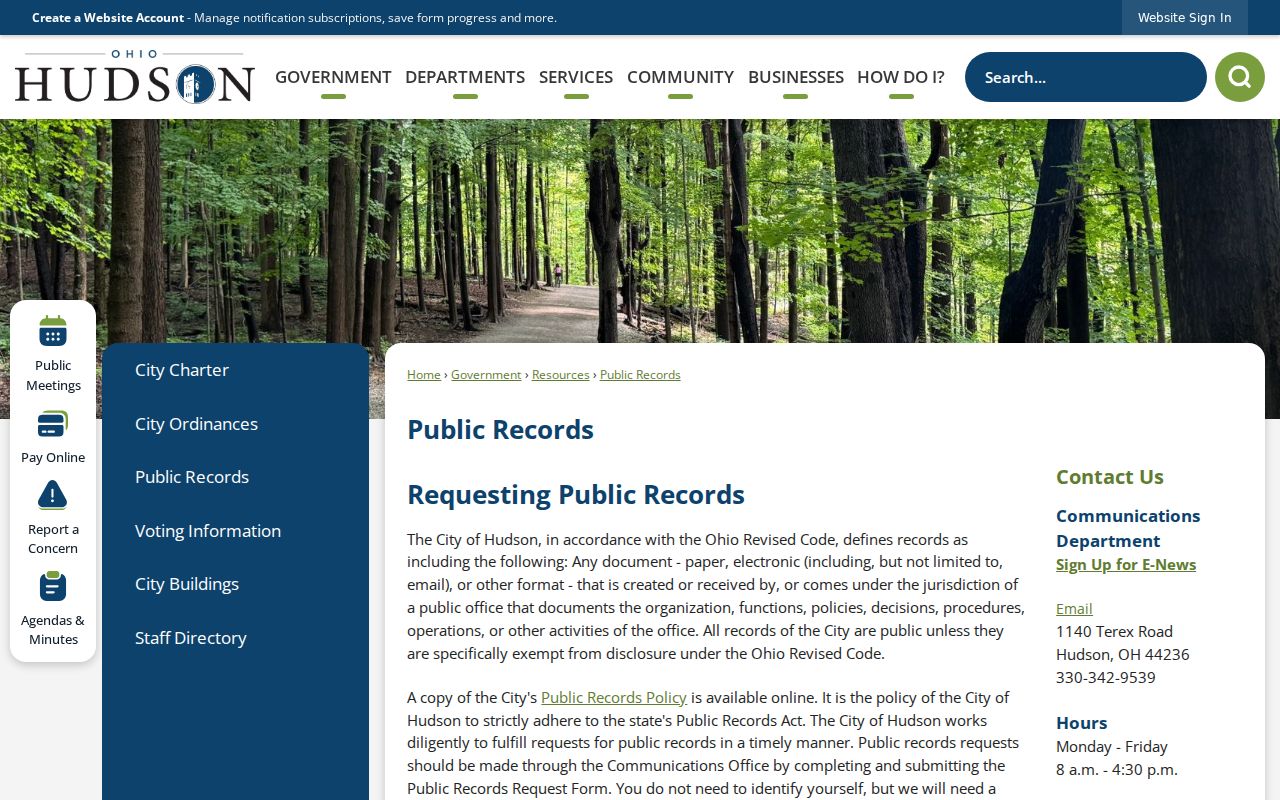 Hudson residents directory public-records request channel